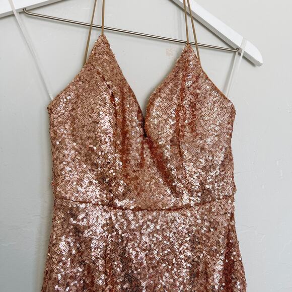 Hello Molly Rose Gold Sequin Halter Bodycon Dress Medium - Picture 2 of 5
